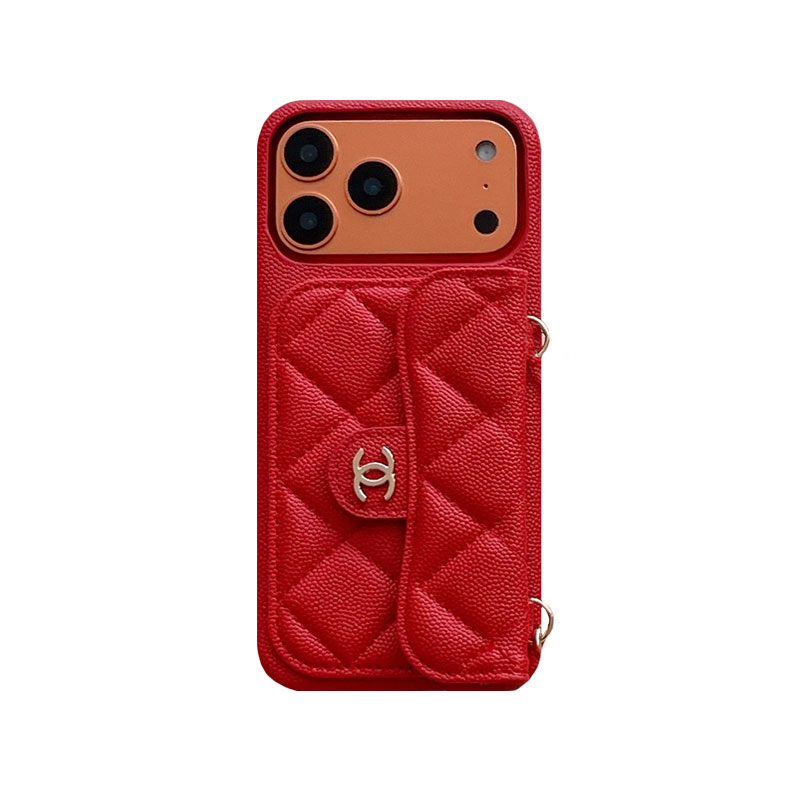 Leather CC iPhone Case With Wallet And Wrist Strap Orange For iPhone 17 Series-GECC032