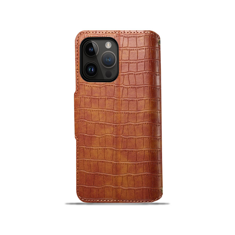 Leather Flip Phone Case with Card Holder For iPhone Brown--PTK240622-GTOCASE