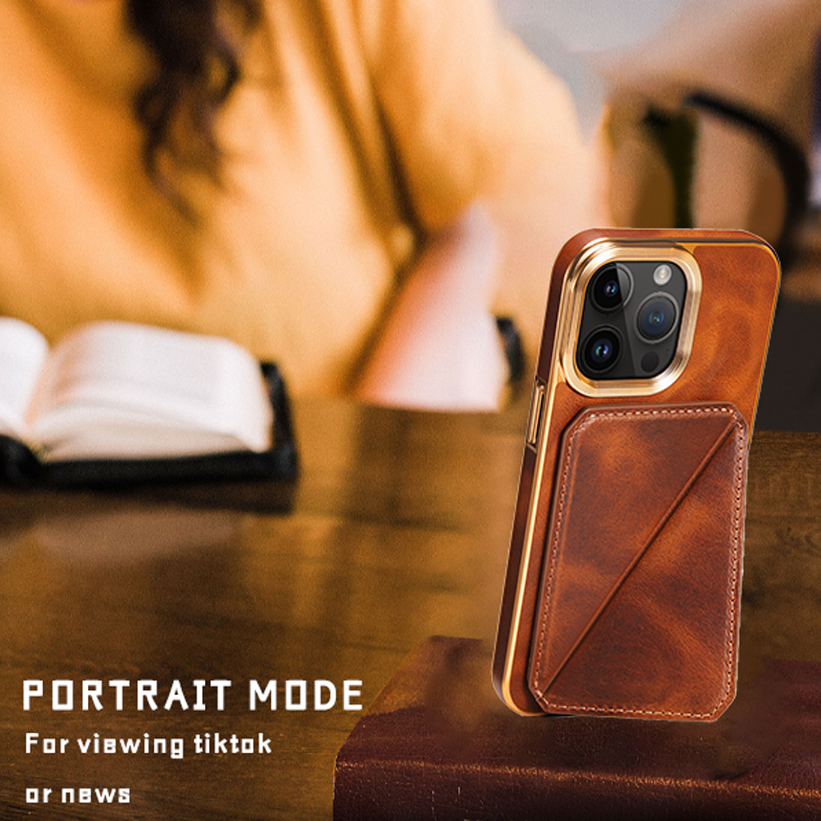 Leather Phone Case With Card Holder For iPhone Brown-NZK241102-GTOCASE