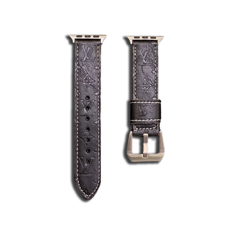 Leather Monogram Apple Watch Band Black-YH24422-GTOCASE