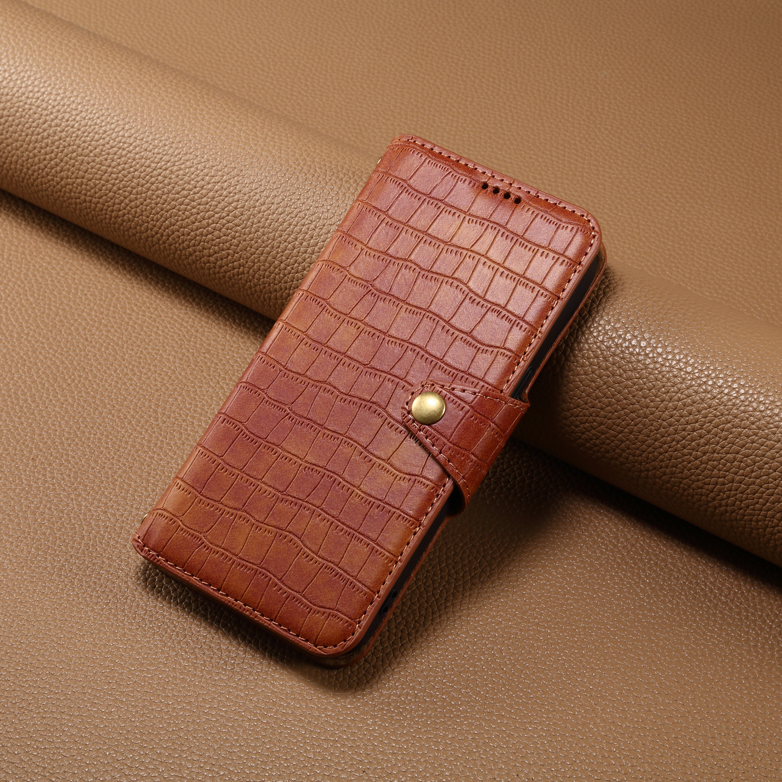 Leather Flip Phone Case with Card Holder For iPhone Brown--PTK240622-GTOCASE