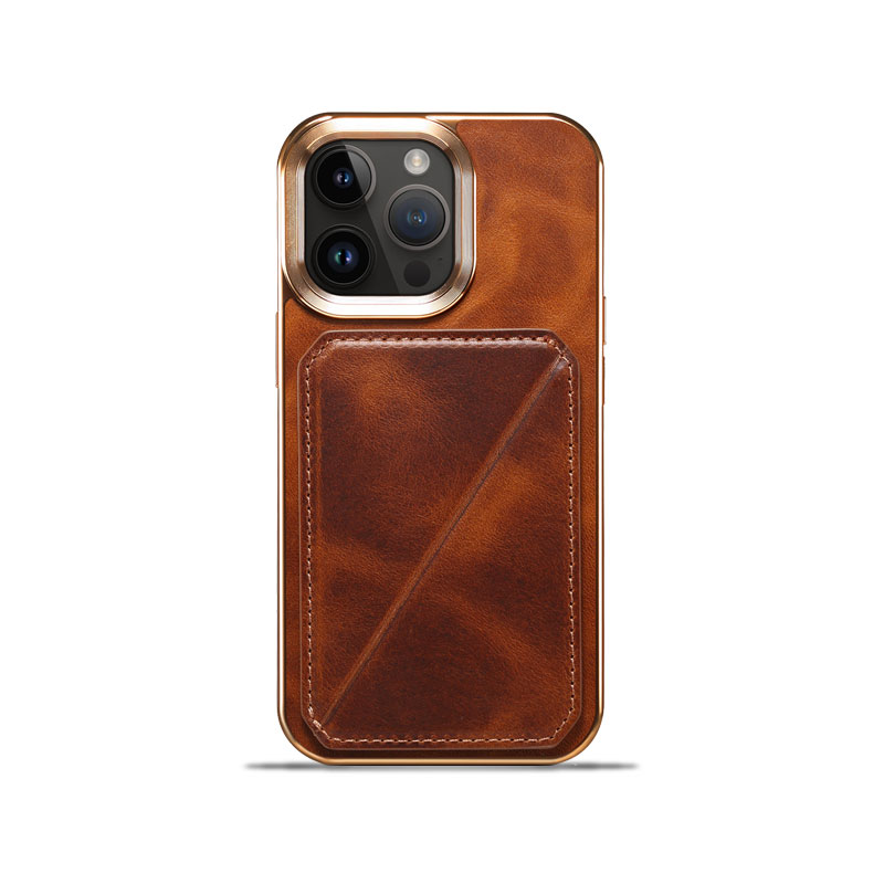  Calfskin Phone Case With Card Holder For iPhone Brown-NZK241102-GTOCASE