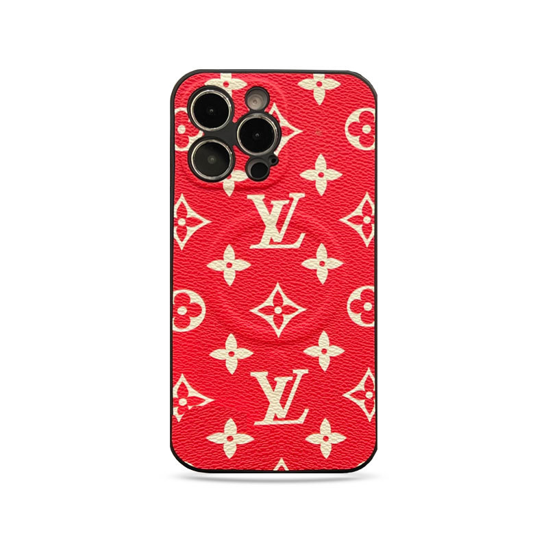 Leather Monogram iPhone Case Red(Compatible With Magsafe)-GTOCASE