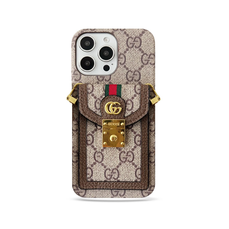 Classic GG iPhone Case With Card Holder And Strap Brown-GKS251821