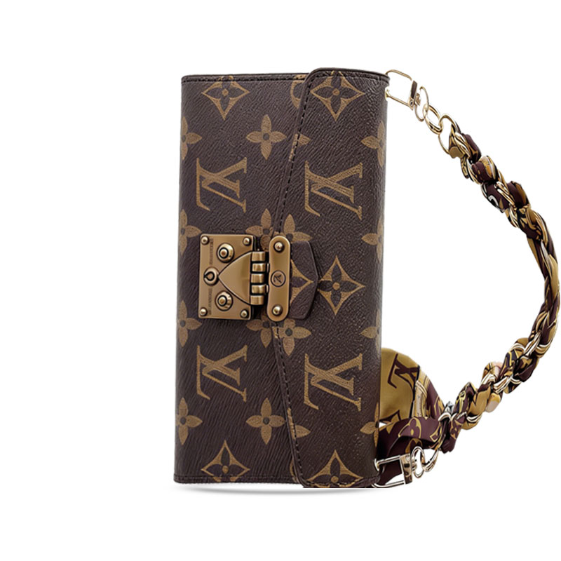 Luxury Monogram iPhone Case With Card Holder And chain For iPhone 17 Series-GELV099