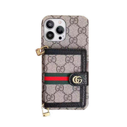 GG iPhone Case With Wallet And Crossbody Strap Brown -XK240330-GTOCASE