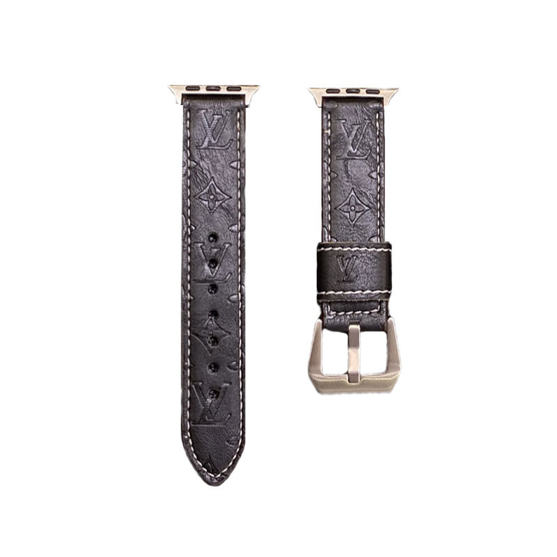 Leather Monogram Apple Watch Band Black-YH24422-GTOCASE