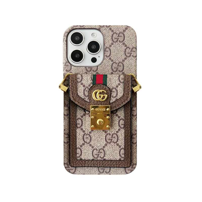 Classic GG iPhone Case With Card Holder And Strap Brown-GKS251821