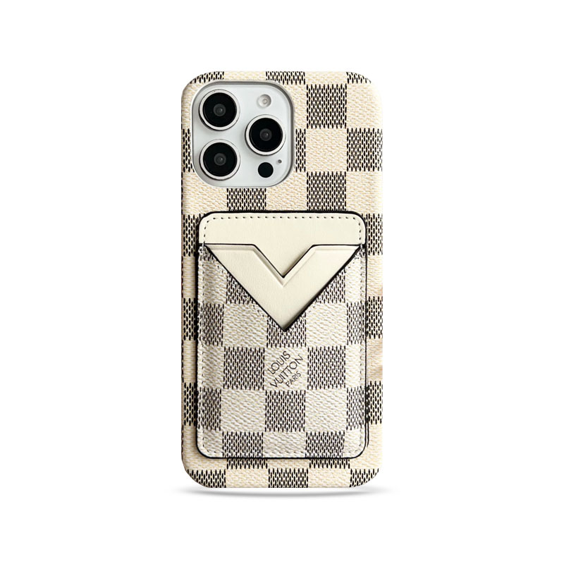 Leather Monogram iPhone Case With Card Holder White-VXK251525