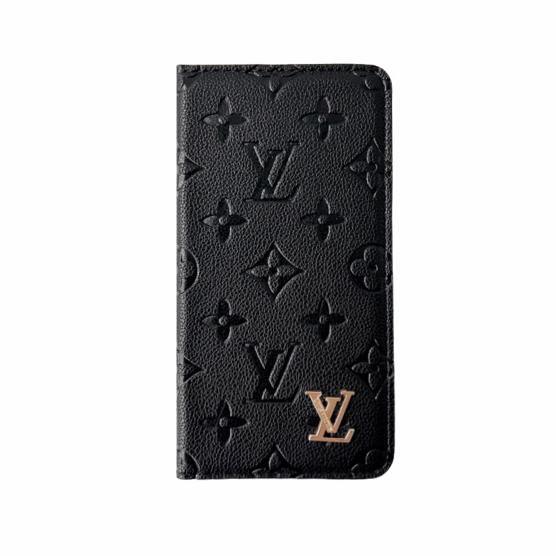 Premium Leather Folio Monogram iPhone Case With Card Holder-GEHYL001