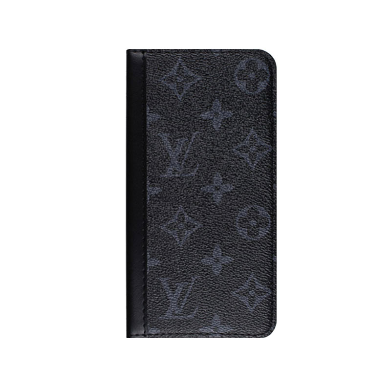 Folding Leather Monogram iPhone Case with Card and Cash Slots Black Printing-GEHYL002