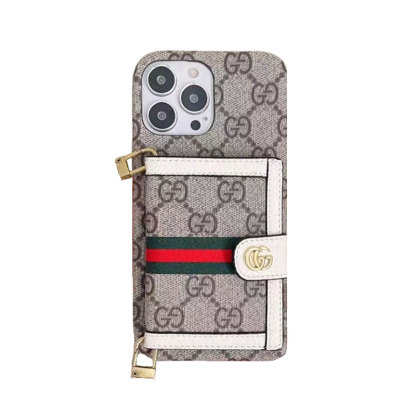 GG iPhone Case With Wallet And Crossbody Strap Brown -XK240330-GTOCASE