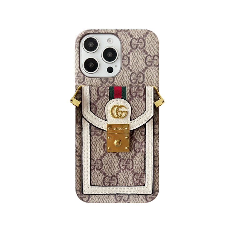 Classic GG iPhone Case With Card Holder And Strap Brown-GKS251821