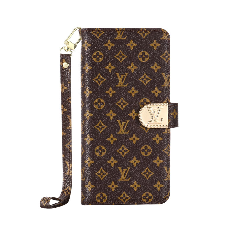 Luxury Leather Folio Monogram iPhone Case With Wallet And Strap Black Printing-GELB002