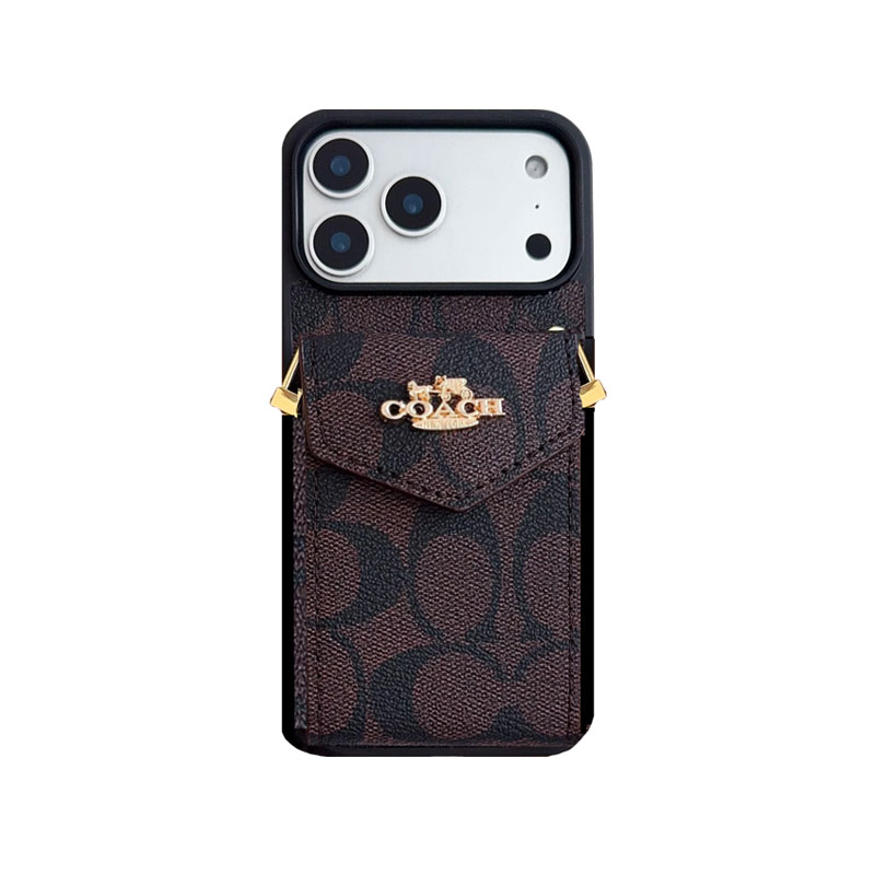 Leather CH iPhone Case With Card Holder And Strap-DKP251105