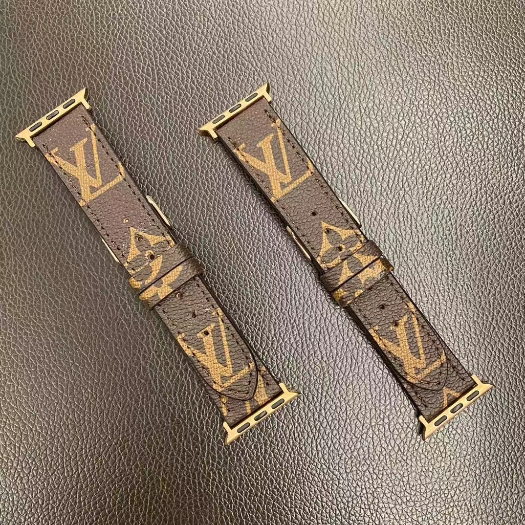 Leather Monogram Apple Watch Band Brown-ZPG240422-GTOCASE