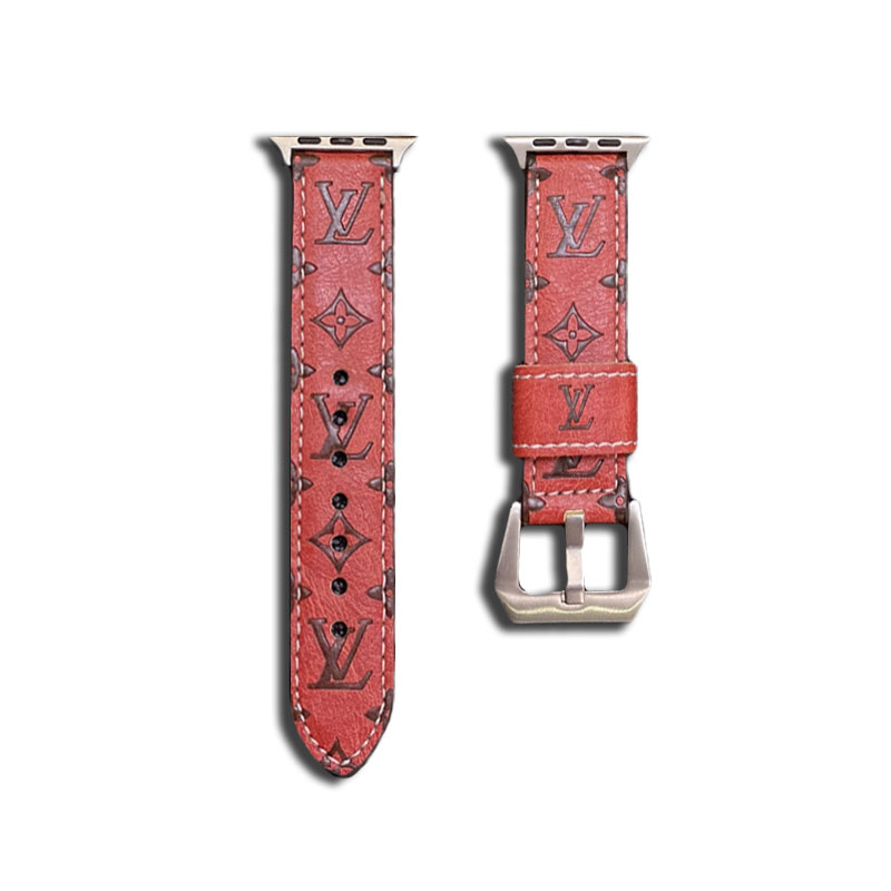 Leather Monogram Apple Watch Band Leather Red-YH24422-GTOCASE