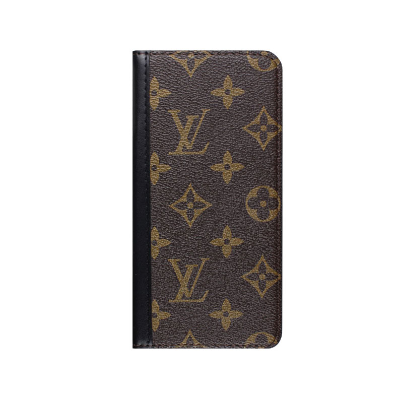 Folding Leather Monogram iPhone Case with Card and Cash Slots Black Printing-GEHYL002