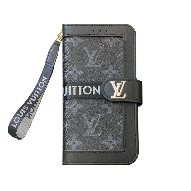 Luxury Leather Folio Monogram iPhone Case  With Wallet And Strap Big Printing-GELB002