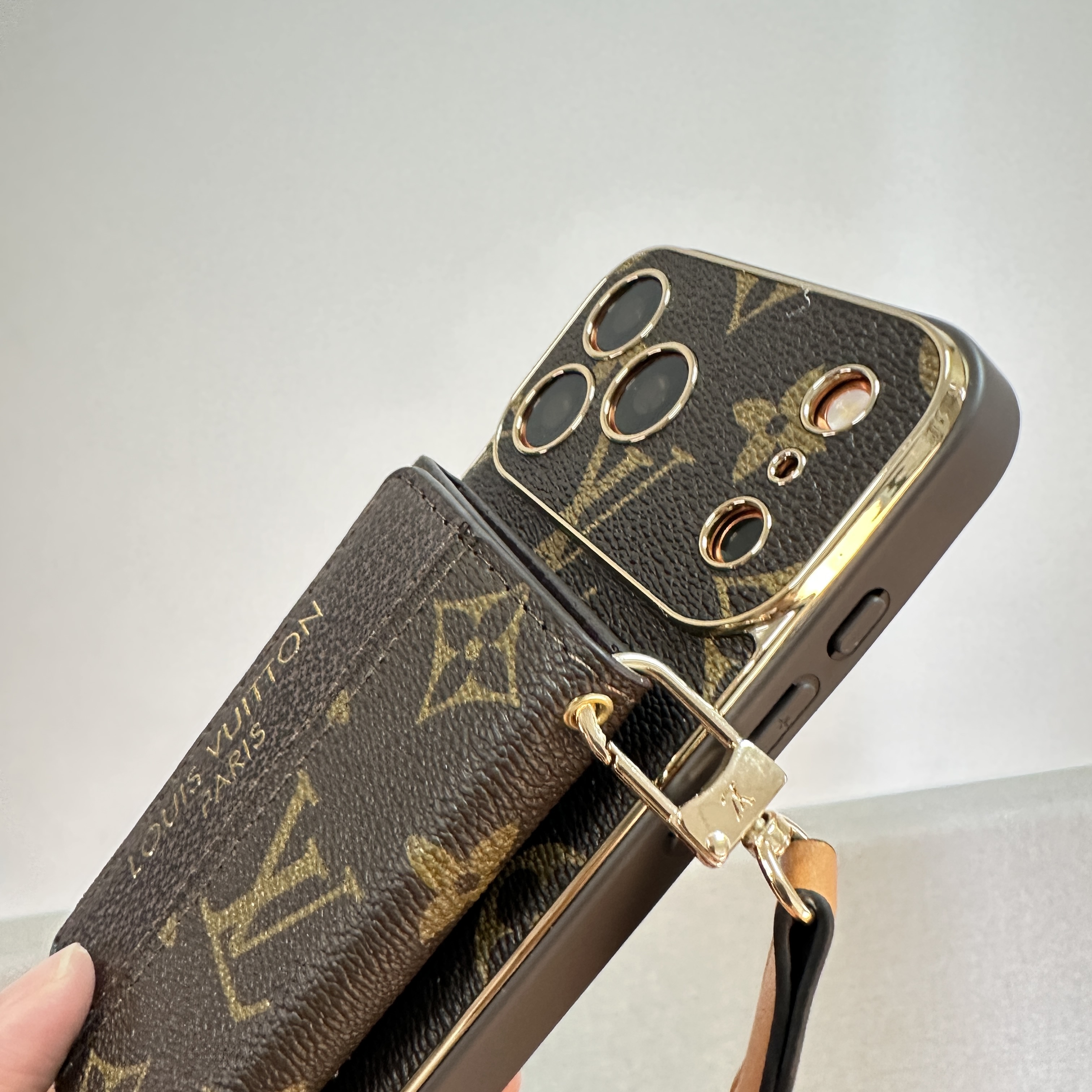 Refined Leather Monogram iPhone Case With Wallet And Crossbody Strap For iPhone 17 Series-GELV146
