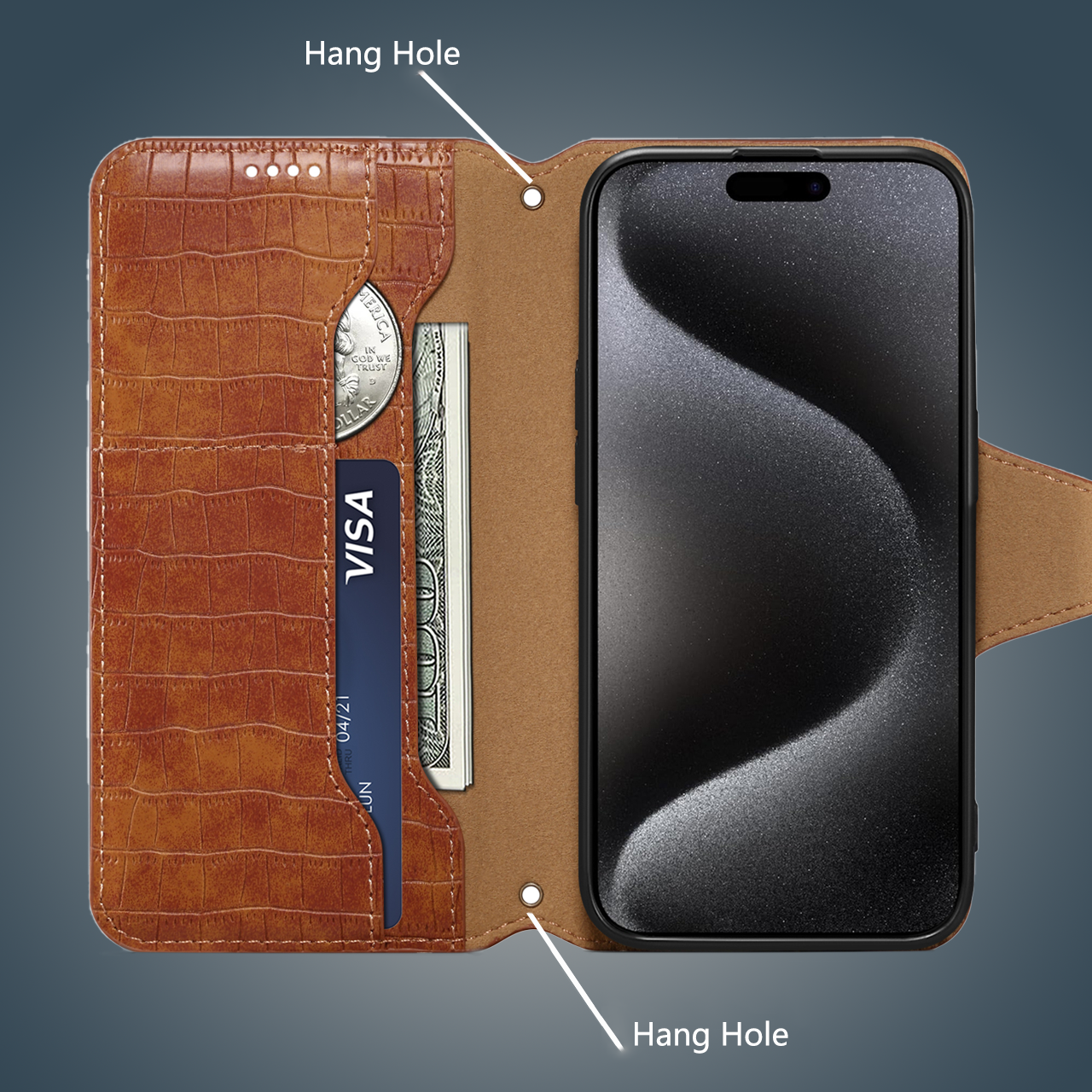 Leather Flip Phone Case with Card Holder For iPhone Brown--PTK240622-GTOCASE