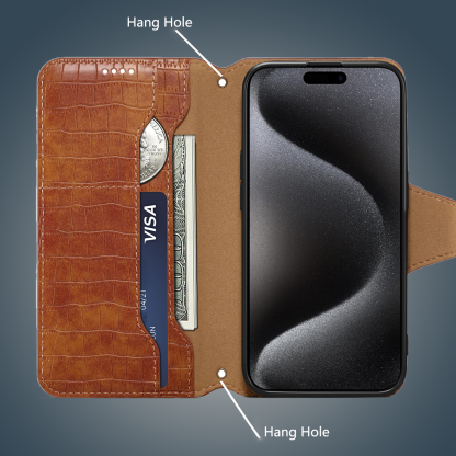 Leather Flip Phone Case with Card Holder For iPhone Brown--PTK240622-GTOCASE