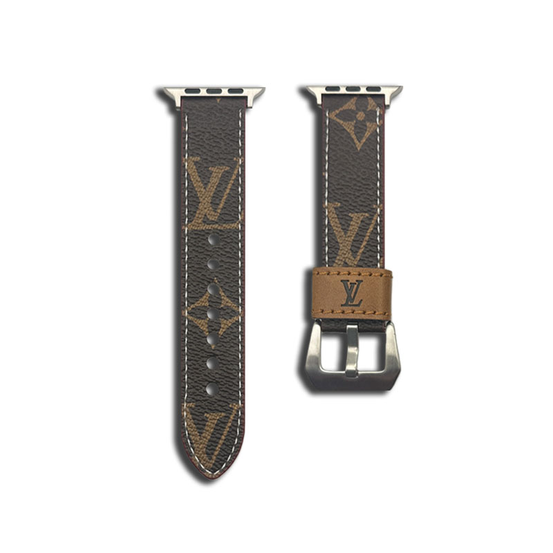 LV Luxury Leather Apple Watch Band Elegant