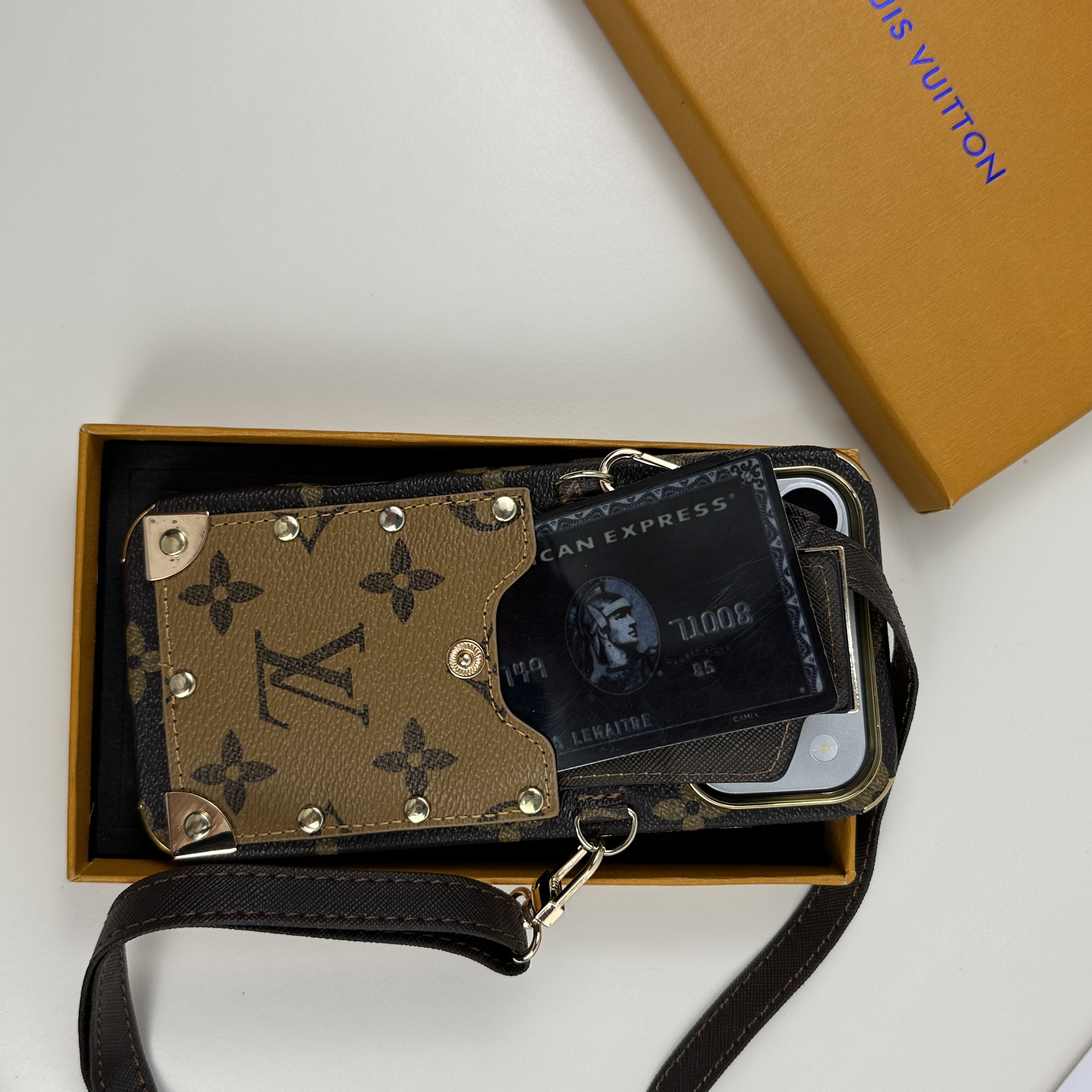 Refined Leather Monogram iPhone Case With Wallet And Crossbody Strap For iPhone 17 Series Black -GELV147