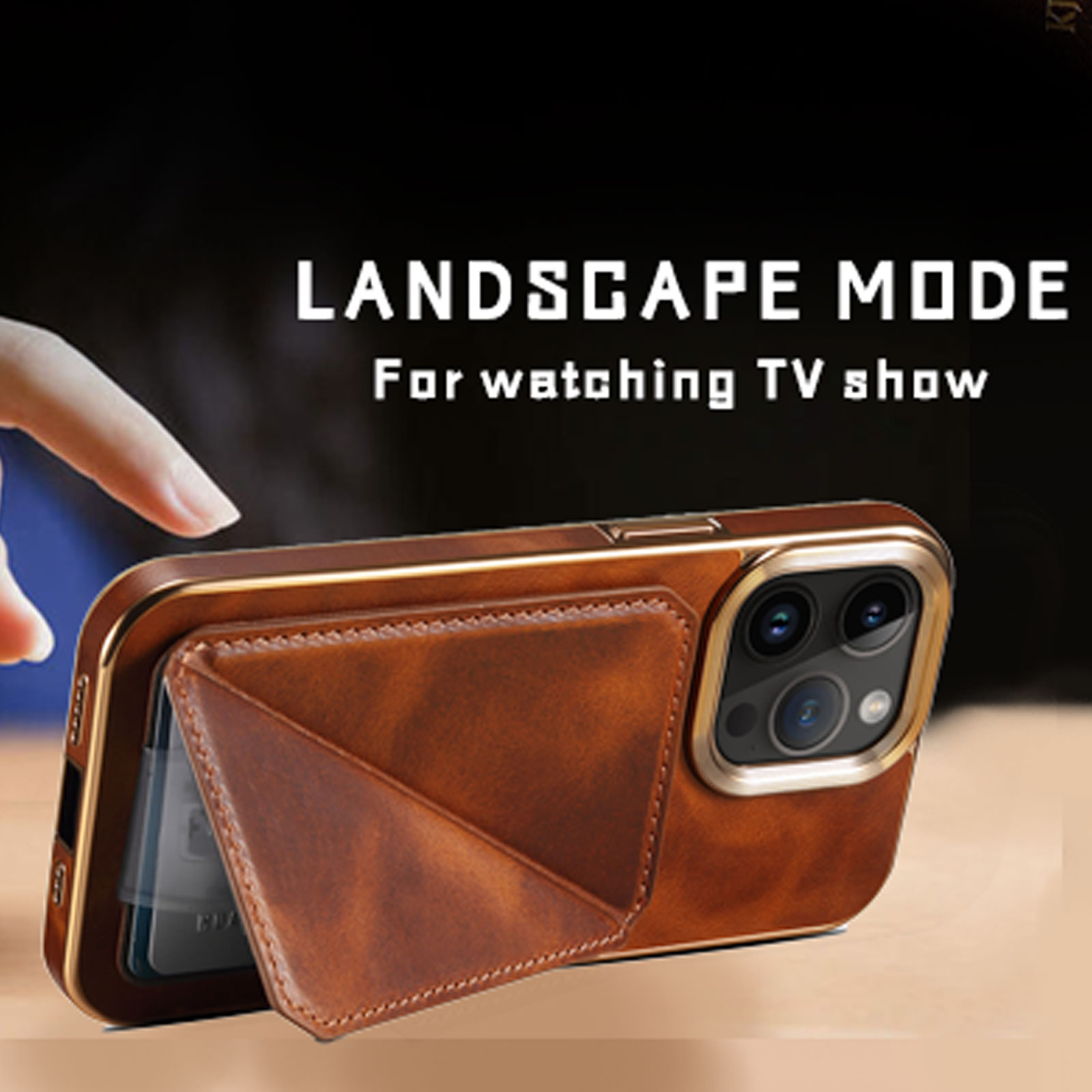 Leather Phone Case With Card Holder For iPhone Brown-NZK241102-GTOCASE