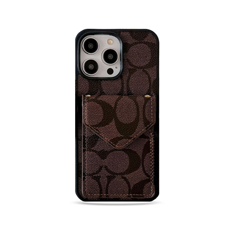 CH iPhone Case With Card Holder And Strap Dark Brown -SJ240513-GTOCASE