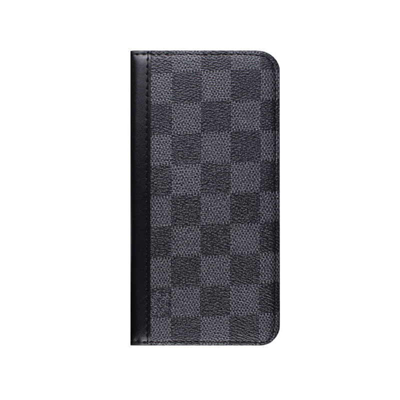 Folding Leather Monogram iPhone Case with Card and Cash Slots Black Printing-GEHYL002