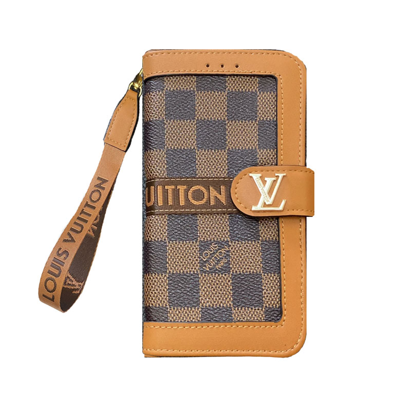 Luxury Leather Folio Monogram iPhone Case  With Wallet And Strap Big Printing-GELB002