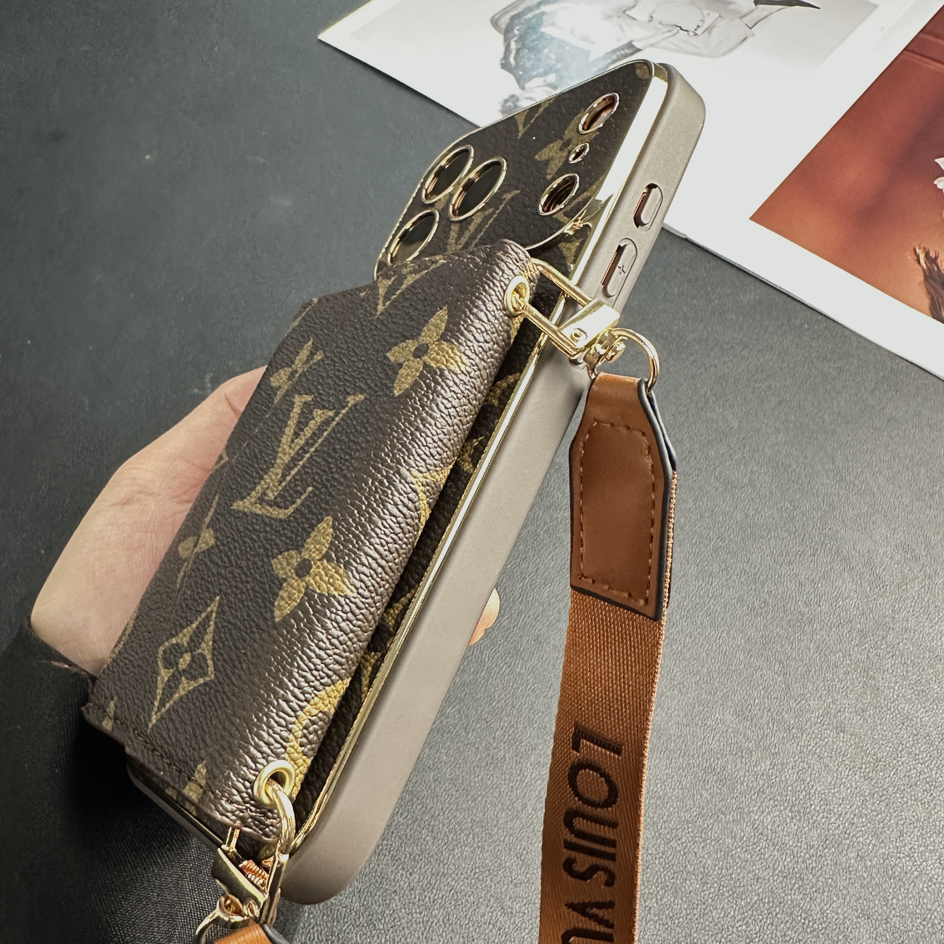 High-quality Monogram iPhone Case With Wallet And Crossbody Strap For iPhone 17 Series-GELV144