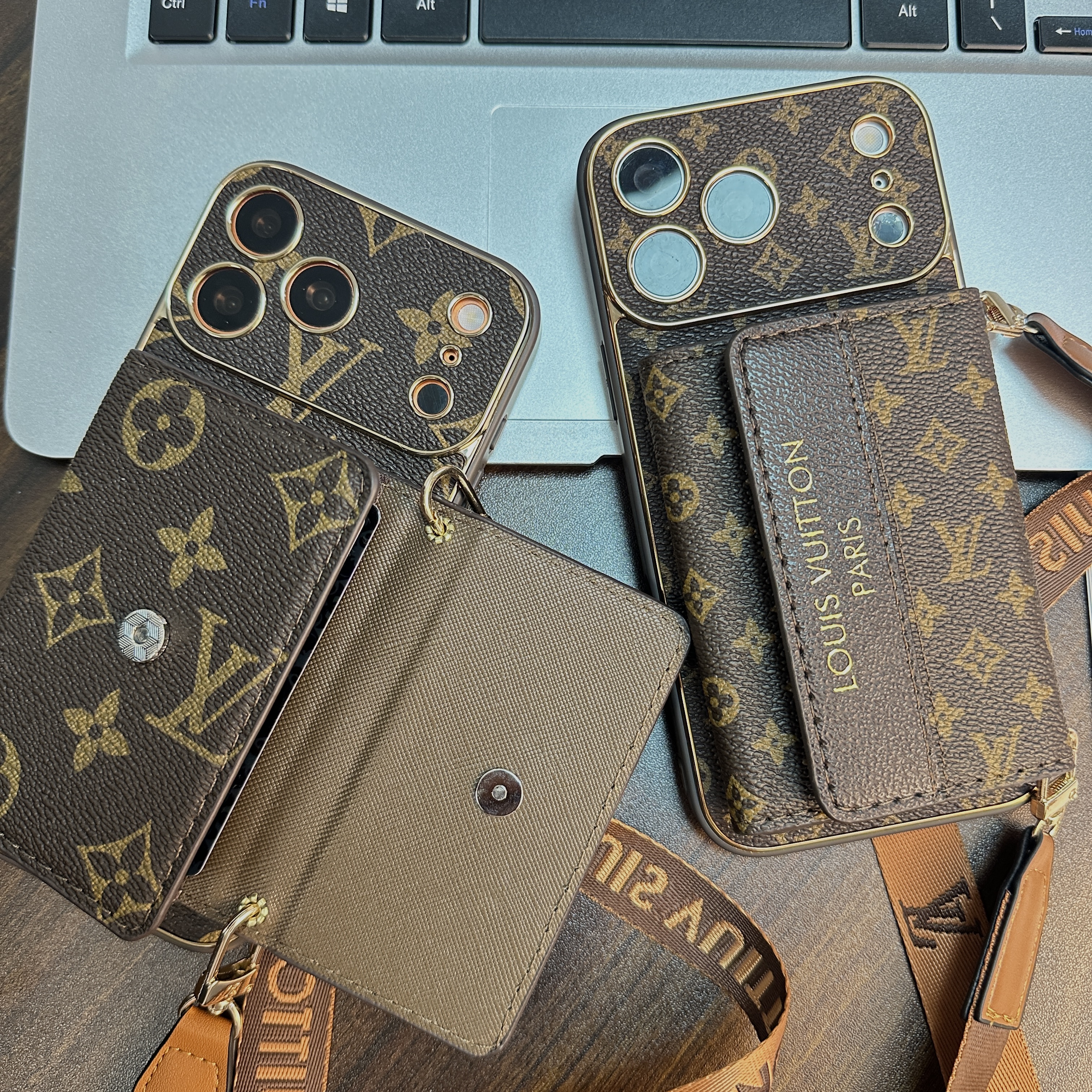 Refined Leather Monogram iPhone Case With Wallet And Crossbody Strap For iPhone 17 Series-GELV146