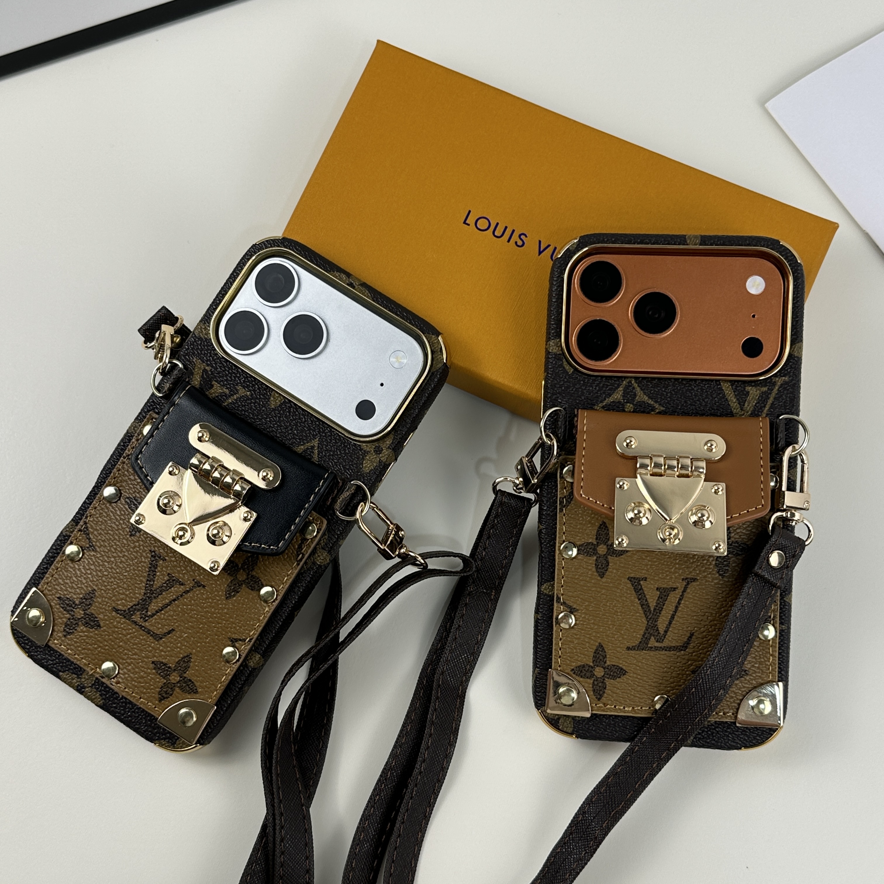 Refined Leather Monogram iPhone Case With Wallet And Crossbody Strap For iPhone 17 Series Black -GELV147