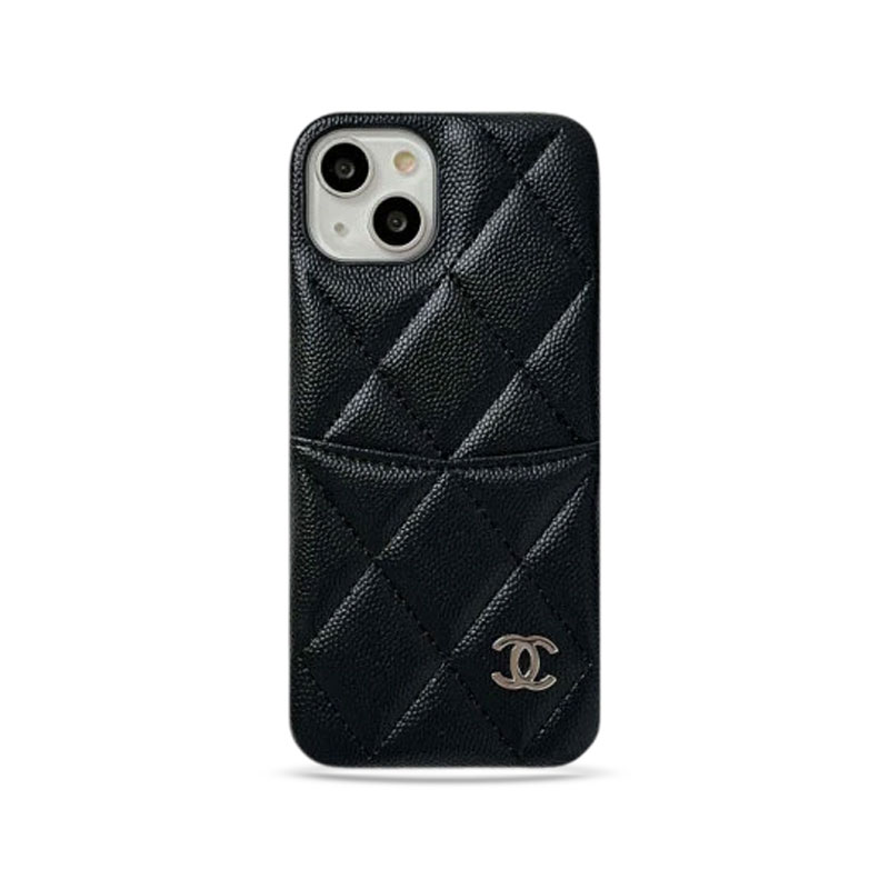 Leather CC iPhone Case With Crad Holder Black -PZB240603-GTOCASE