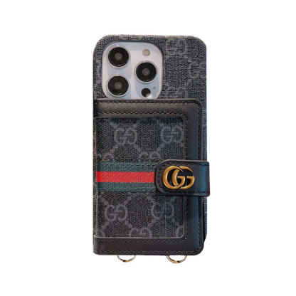 GG iPhone Case With Card Holder And Strap Brown -SZK240401-GTOCASE