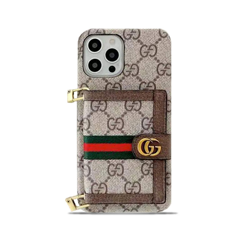 GG iPhone Case With Wallet And Crossbody Strap Brown -XK240330-GTOCASE