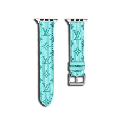 Luxury Monogram Apple Watch Band Leather Sky Blue-SW24422-GTOCASE
