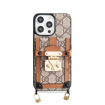 GG iPhone Case With Wallet And Strap Brown -TDK240330-GTOCASE