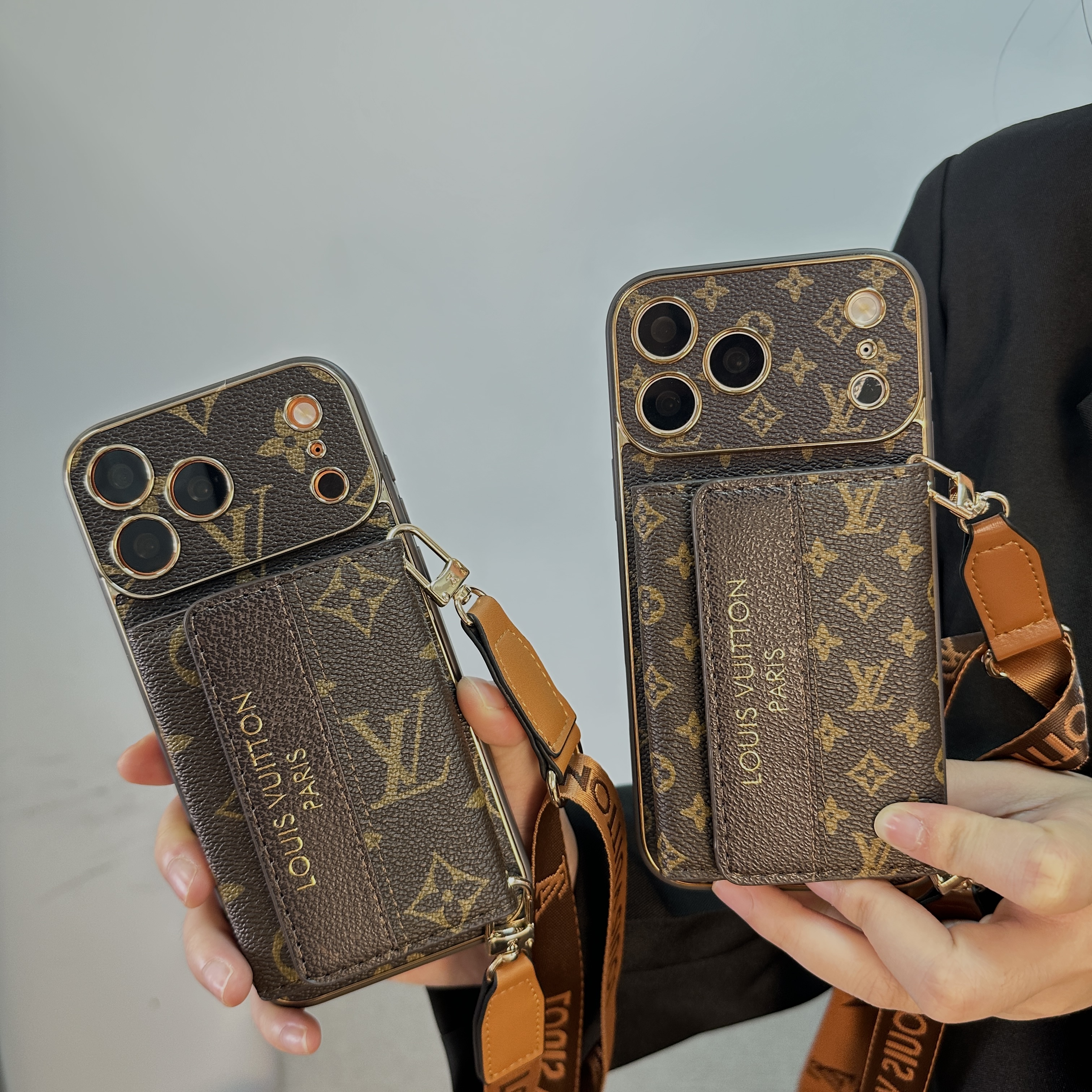 Refined Leather Monogram iPhone Case With Wallet And Crossbody Strap For iPhone 17 Series-GELV146