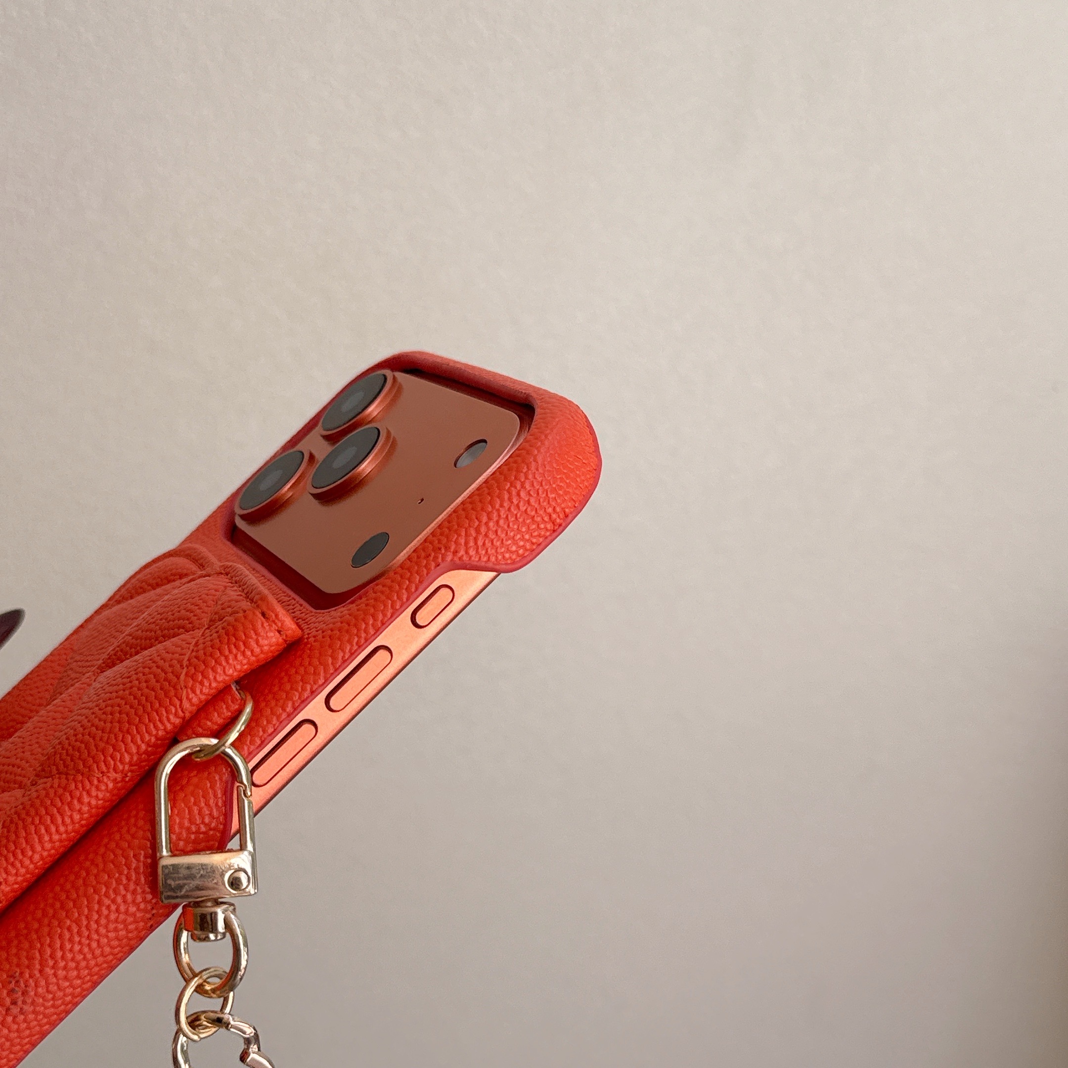 Leather CC iPhone Case With Wallet And Wrist Strap Orange For iPhone 17 Series-GECC032
