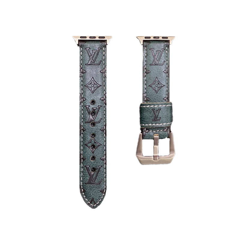 Leather Monogram Apple Watch Band Black-YH24422-GTOCASE