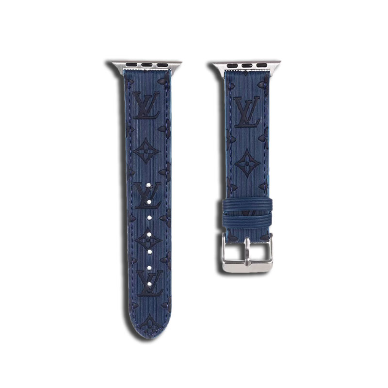 Luxury Monogram Apple Watch Band Leather Blue-SW24422-GTOCASE