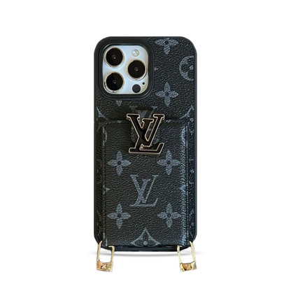 Monogram Case With Card Holder For iPhone And Strap For iPhone Black-SXK241712-GTOCASE