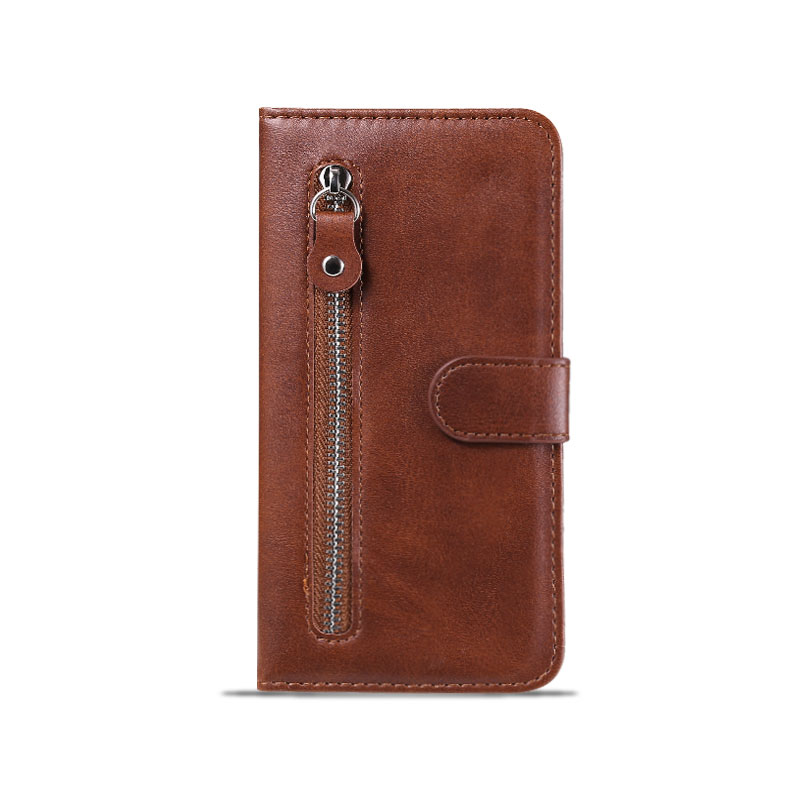 Cattlehide Leather Phone Case With Zipper Wallet and Card Holder For iPhone Brown-LLN240709-GTOCASE