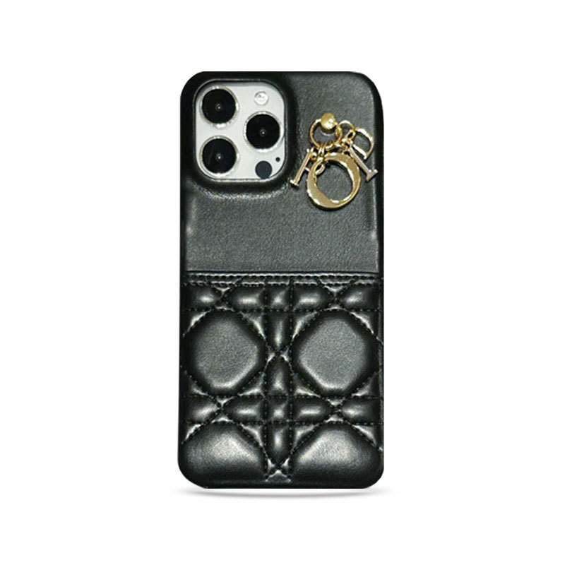Classic CD iPhone Case With Card Holder Leather Black-JDK240513-GTOCASE