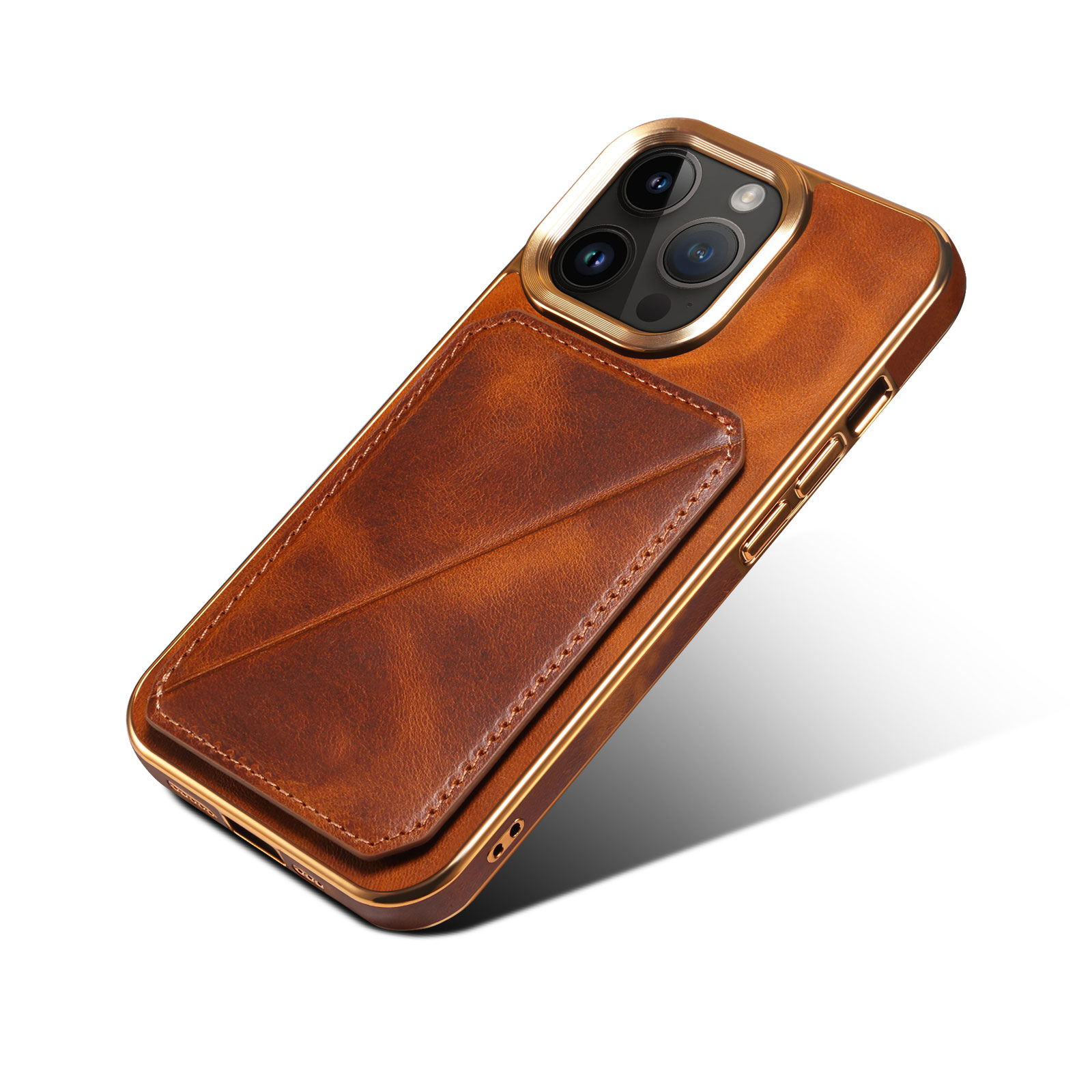 Leather Phone Case With Card Holder For iPhone Brown-NZK241102-GTOCASE