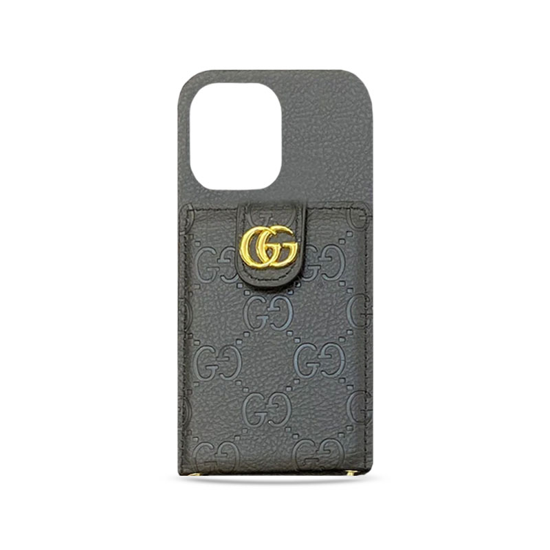 GG iPhone Case With Wallet And Strap Black -SXK240513-GTOCASE