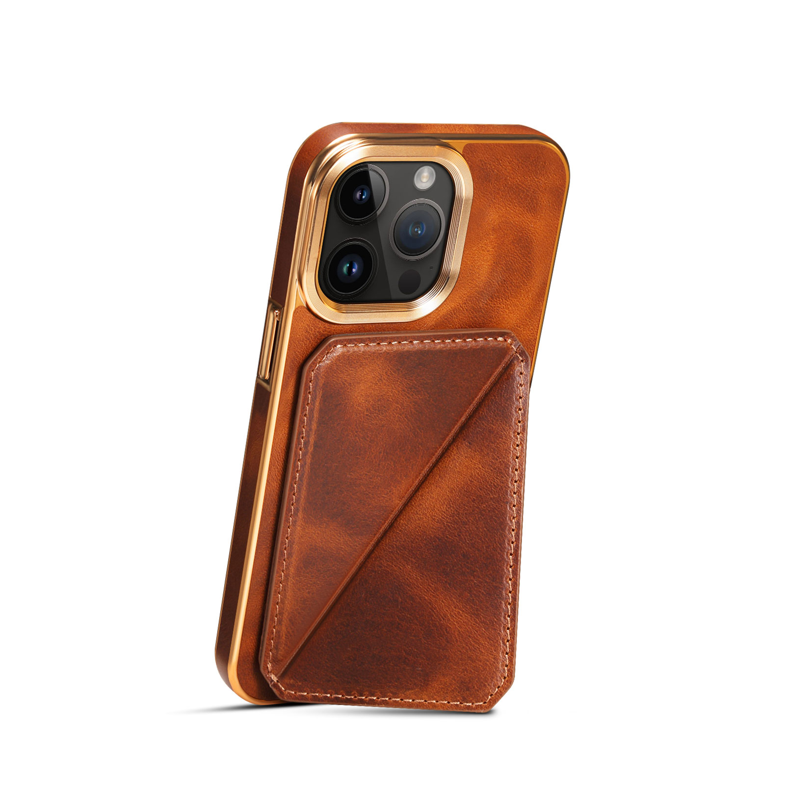 Leather Phone Case With Card Holder For iPhone Brown-NZK241102-GTOCASE